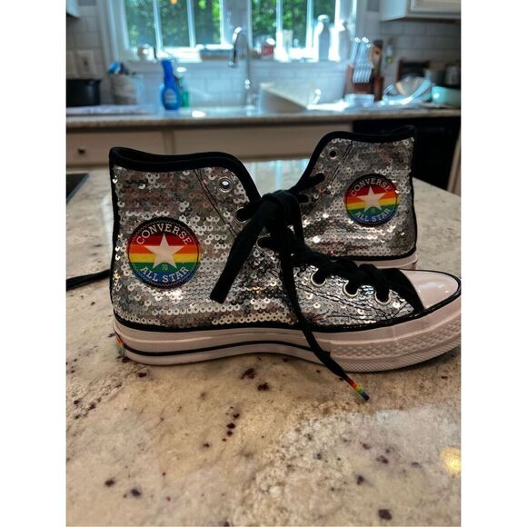 Converse Chuck 70 Pride Rainbow Sequin High Too Sneaker sz 6.5 - Picture 1 of 11